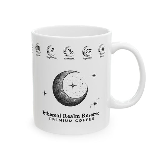 Ethereal Realm Reserve B&W Floral Moon Zodiac Signs Mug