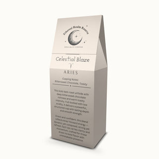 Aries coffee – Celestial Blaze blend, Aura back label by Ethereal Realm Reserve