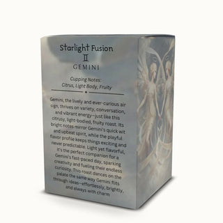 Gemini coffee pods – Starlight Fusion blend with tasting notes on packaging by Ethereal Realm Reserve