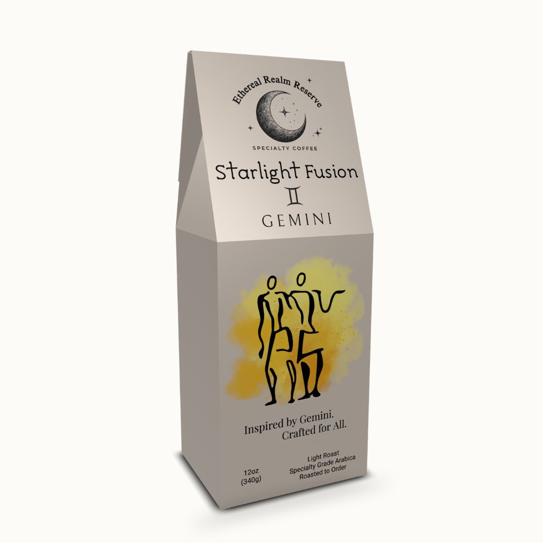 Gemini coffee – Starlight Fusion blend, Aura packaging by Ethereal Realm Reserve 