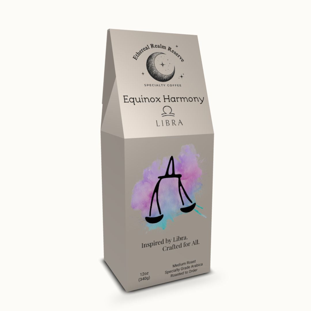 Libra coffee – Equinox Harmony blend, Aura packaging by Ethereal Realm Reserve 
