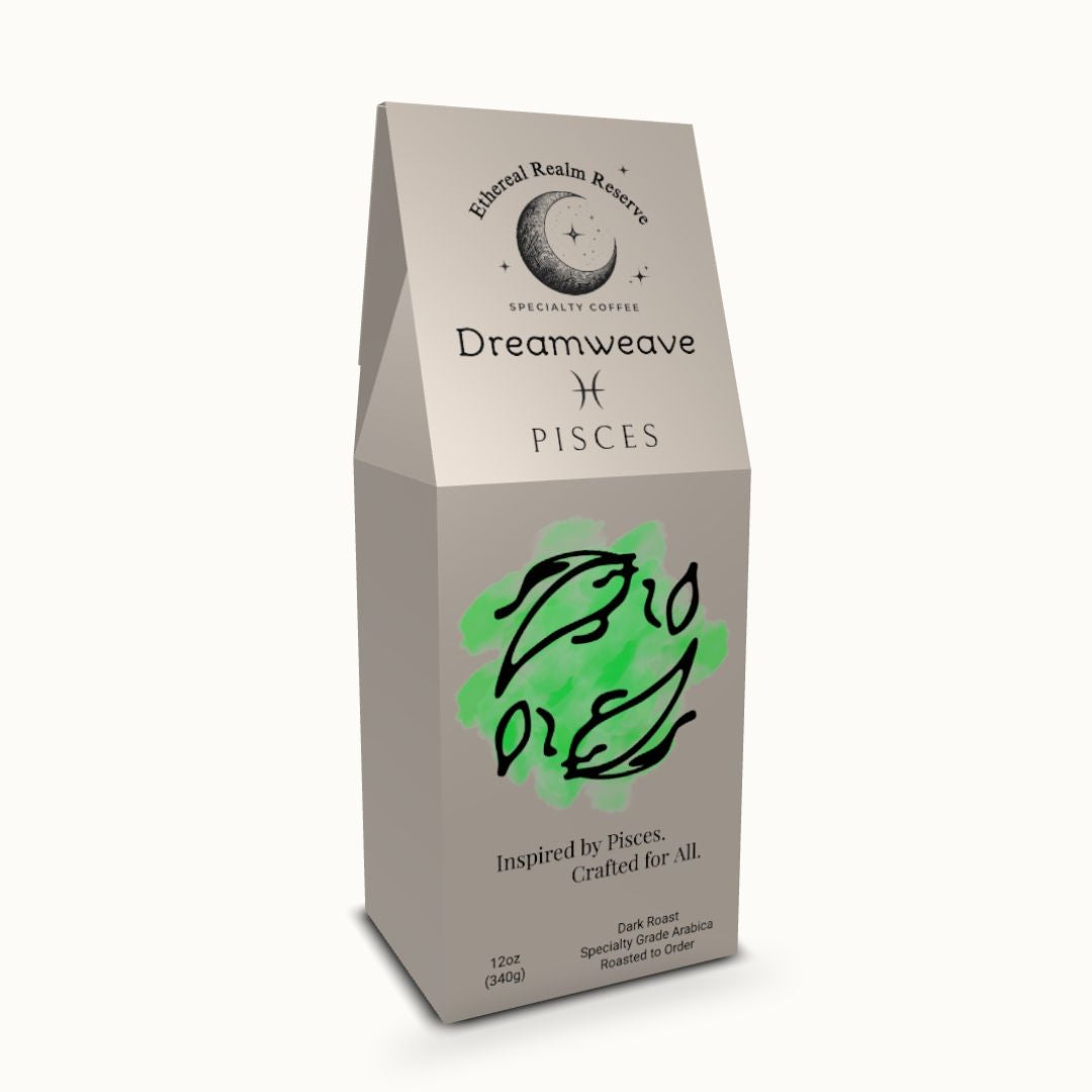 Pisces coffee – Dreamweave blend, Aura packaging by Ethereal Realm Reserve 