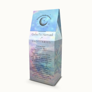 Sagittarius coffee – Galactic Nomad blend with tasting notes on packaging  by Ethereal Realm Reserve 