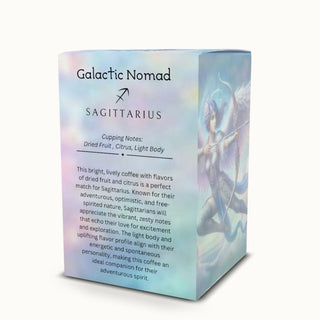 Sagittarius coffee pods – Galactic Nomad blend with tasting notes on packaging by Ethereal Realm Reserve 