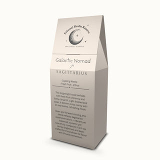 Sagittarius coffee – Galactic Nomad blend, Aura back label by Ethereal Realm Reserve