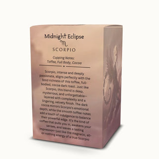 Scorpio coffee pods – Midnight Eclipse blend with tasting notes on packaging  by Ethereal Realm Reserve 