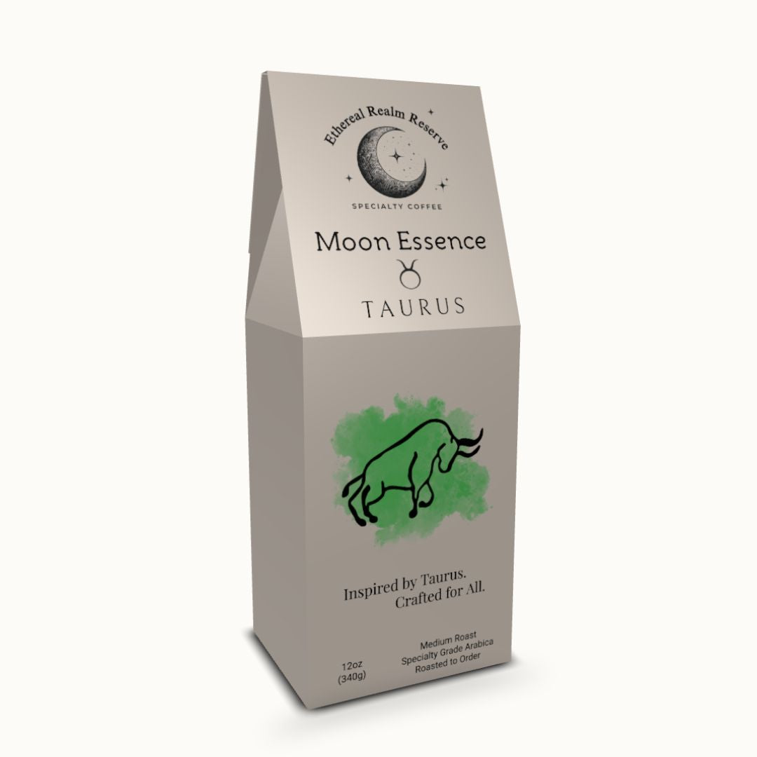 Taurus coffee – Moon Essence blend, Aura packaging by Ethereal Realm Reserve 